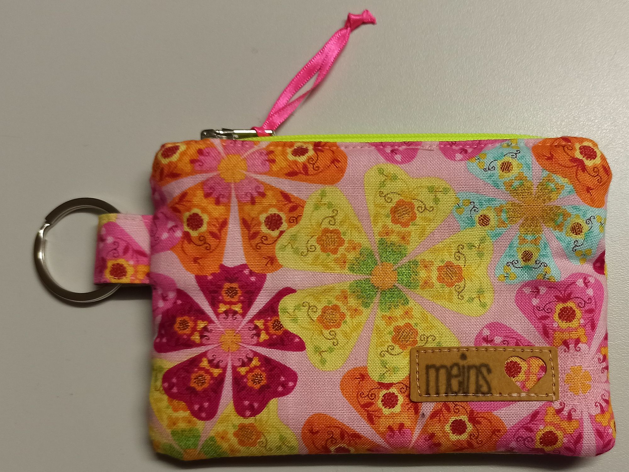 Schlüsselanhänger-Mäppchen pink Blumen1 - 9 x 13 cm